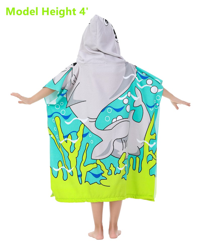 Athaelay Shark Theme Cover-ups for Big Kids Hooded Bath Poncho Towels with Hood Children Beach Wearable Cover ups - Image 2